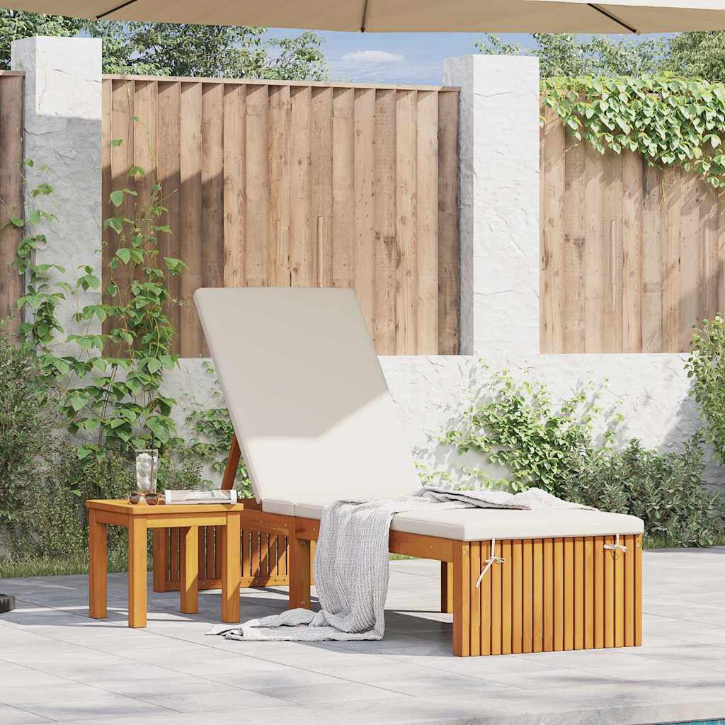 Sun Lounger Reclining Brown 200 x 55 x 94cm Solid Acacia wood